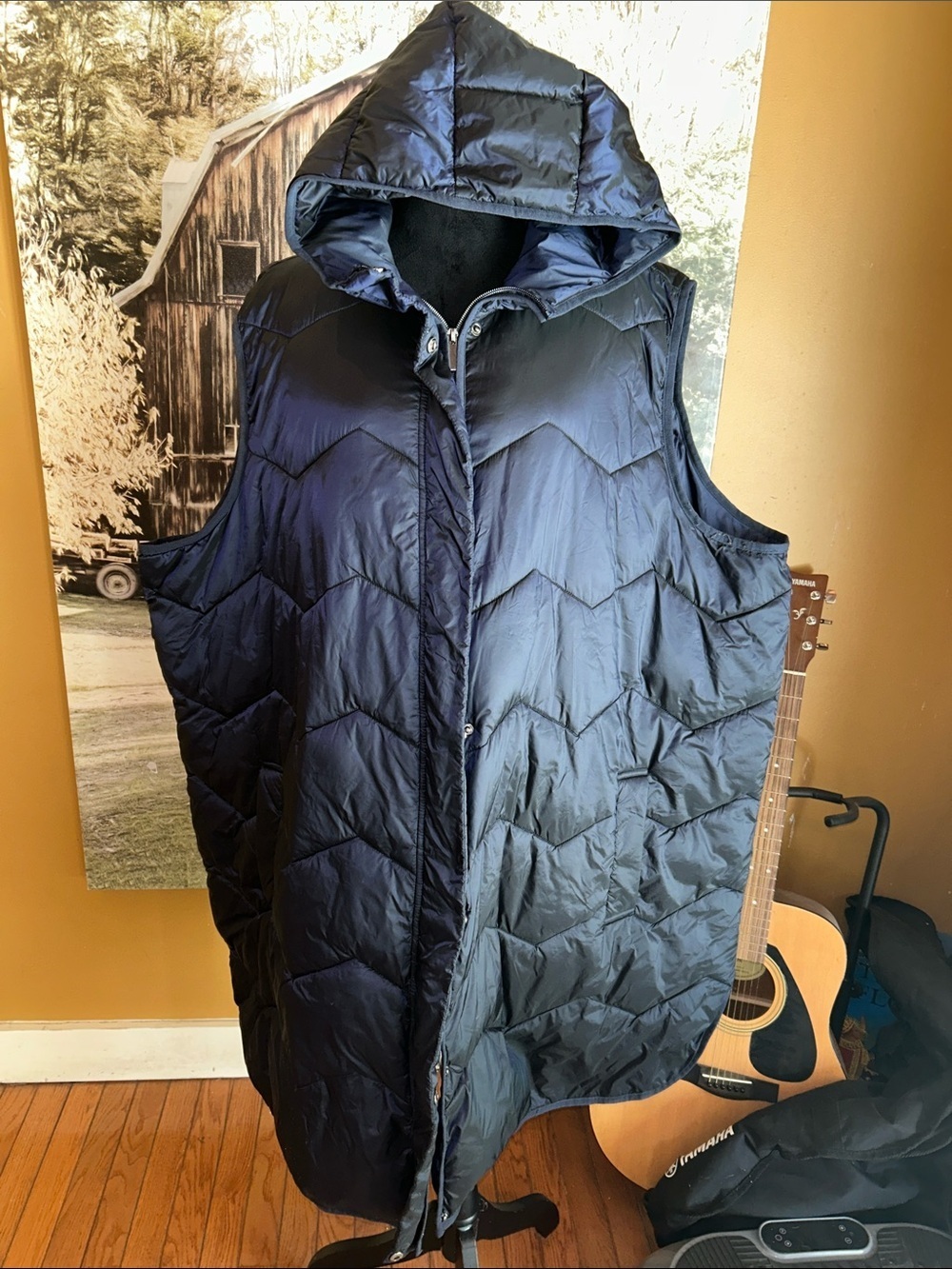 Ulla Popken woman’s quilted Hooded Puffer Vest - Navy Blue